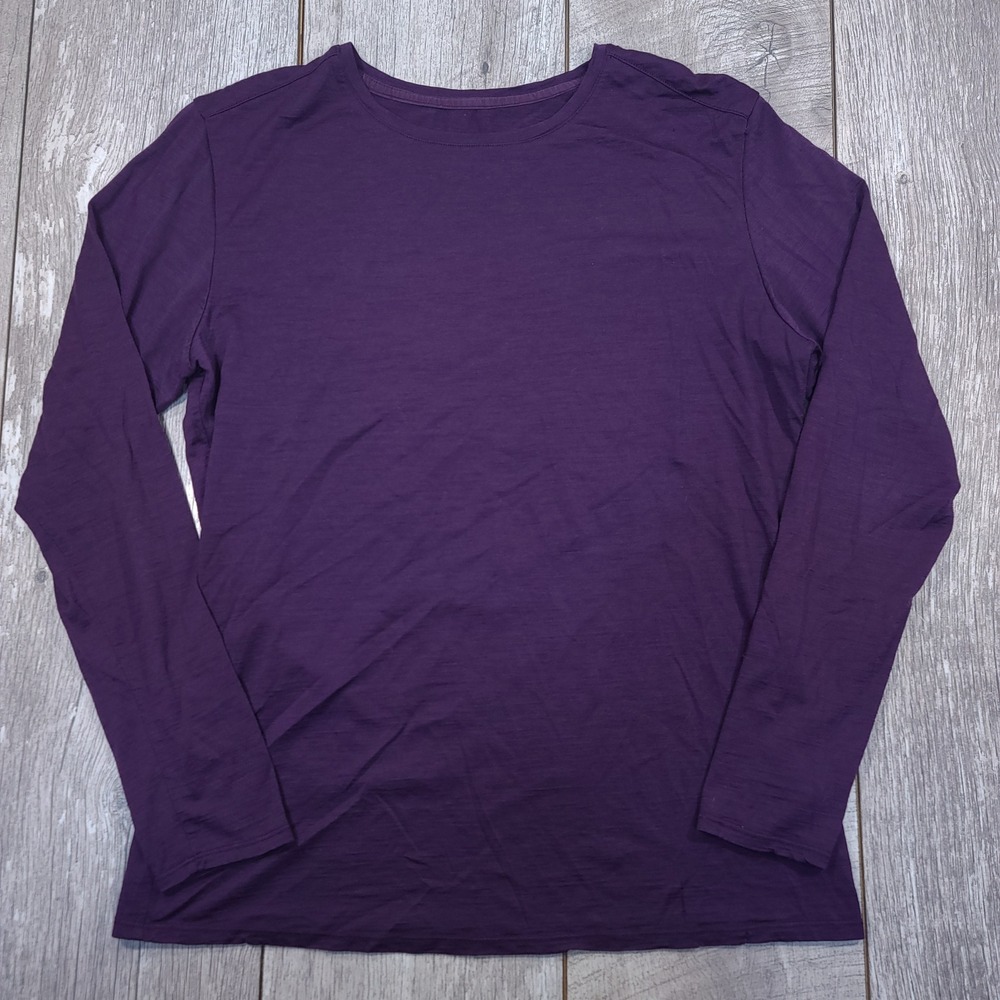 Segments Long Sleeve Top Women XL Purple 100% Merino Wool Crew Neck Base Layer - Picture 1 of 6